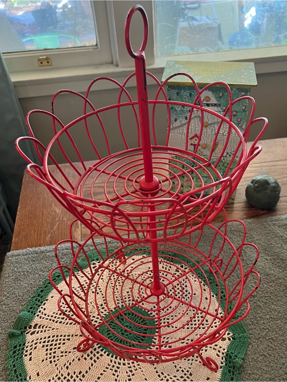 ❤️ Vintage Strong Metal Red Two-Tier Cupcake Stand 🥰 Centennial Classic Red 22”
